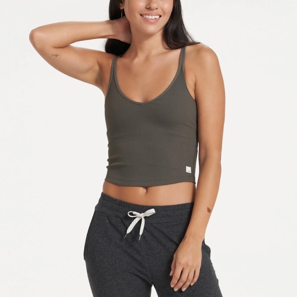Vuori Tops - Vuori Olive Green Ribbed Crop Tank Top